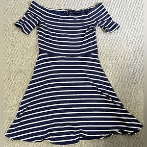 White House Black Market Navy and White Striped Boatneck Dress size XS
